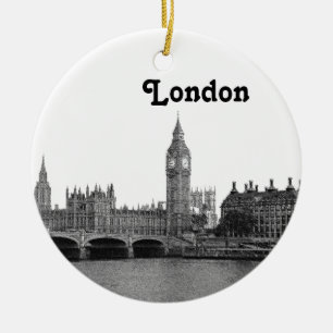 London England Storbritannien Siluett Etsad Julgransprydnad Keramik