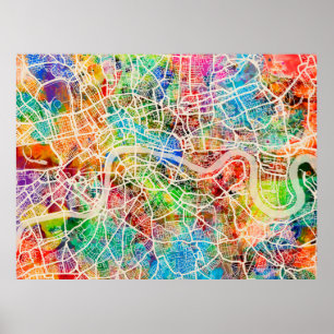 London England Street Karta Poster