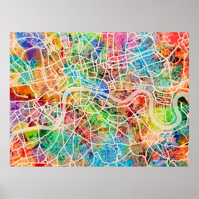 London England Street Karta Poster (Framsidan)