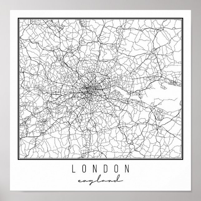 London England Street Karta Poster (Framsidan)