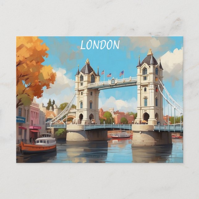London England Torn Bridge Watercolor Travel Vykort (Framsida)