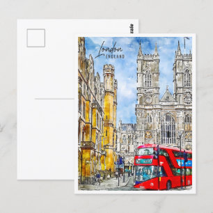 London England Travel Ställe Watercolor Vykort
