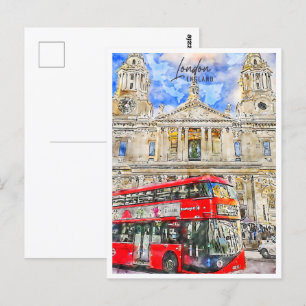 London England Travel Ställe Watercolor Vykort