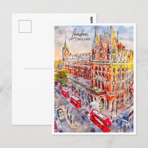 London England Travel Ställe Watercolor Vykort
