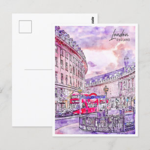 London England Travel Ställe Watercolor Vykort