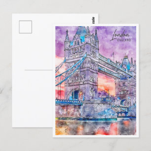 London England Travel Ställe Watercolor Vykort
