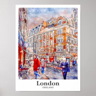 London England Travel Watercolor Hand plockade Poster