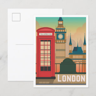 London England UK Art Vintage resor Illustration Vykort