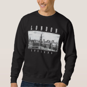 London England Uk Big Ben Skyline Black White Vint Lång Ärmad Tröja