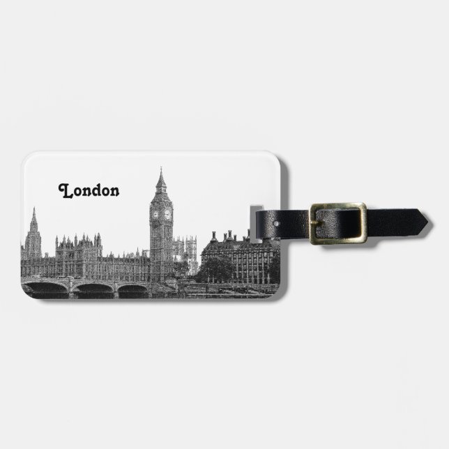 London England UK Skyline Etched Bagagebricka (Horisontell Framsida)