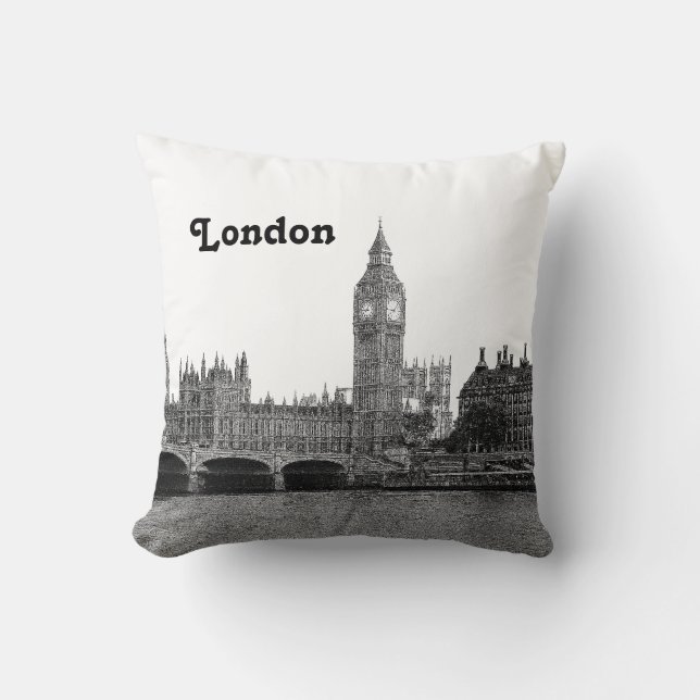London England UK Skyline Etched Kudde (Framsida)