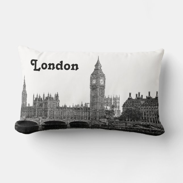 London England UK Skyline Etched Lumbarkudde (Framsida)