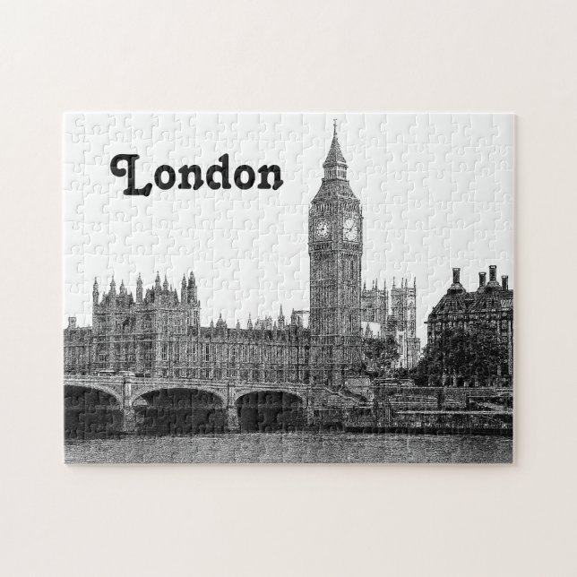 London England UK Skyline Etched Pussel (Horisontell)