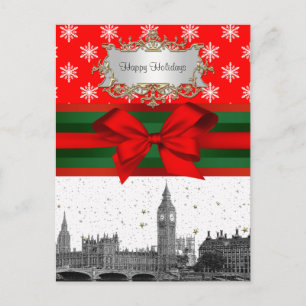 London England UK Skyline Red Snowflake Christmas Helg Vykort