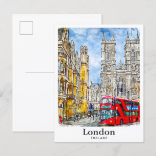 London England UK Travel Watercolor Hand plockade Vykort
