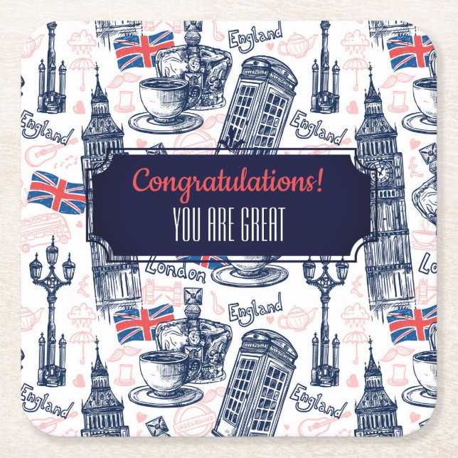 London, England Underlägg Papper Kvadrat (Framsidan)