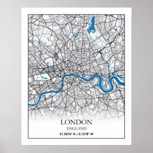London England United City Karta Travel Poster
