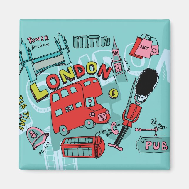 London ~ England United Kingdom Travel Art Magnet (Framsidan)