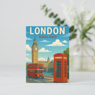 London England Vintage Resa Big Ben, Röd Buss Vykort
