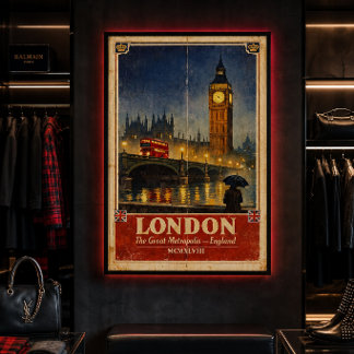 London England Vintage Reseskylt – Retro Vägg Poster
