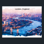 London England Watercolor Aerial Cityscape Poster<br><div class="desc">From the winding River Thames to the iconic red accents of the city, this aerial London painting on a poster is a tribute to England’s vibrant heart. The soft, fluid strokes of the watercolor medium perfectly balance the architectural density of the city, making it a versatile piece for both traditional...</div>