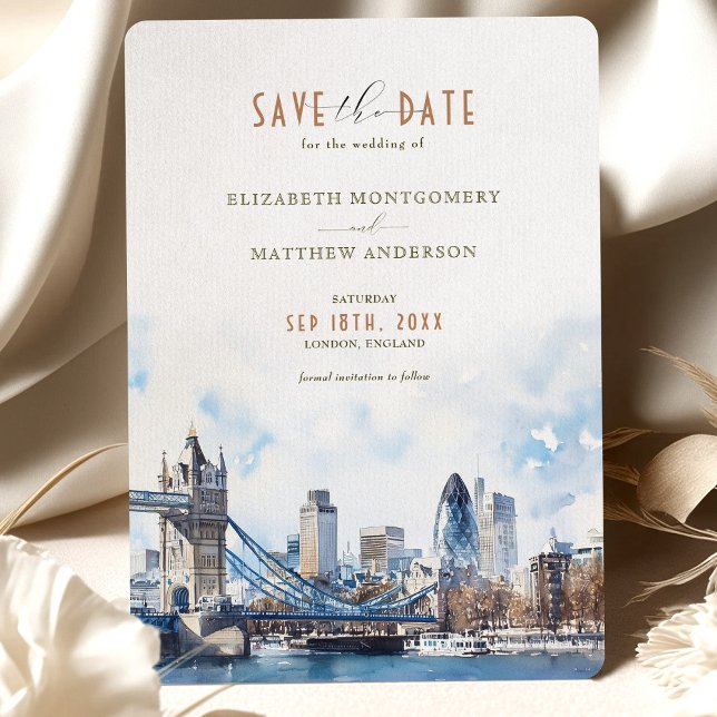 London England Watercolor Save Date Bröllop Inbjudningar (Skapare uppladdad)