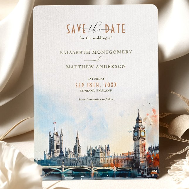 London England Watercolor Save Date Bröllop Inbjudningar (Skapare uppladdad)