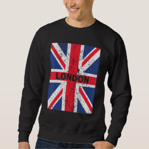 London England With Union Jack Flagga Distress Sou Lång Ärmad Tröja