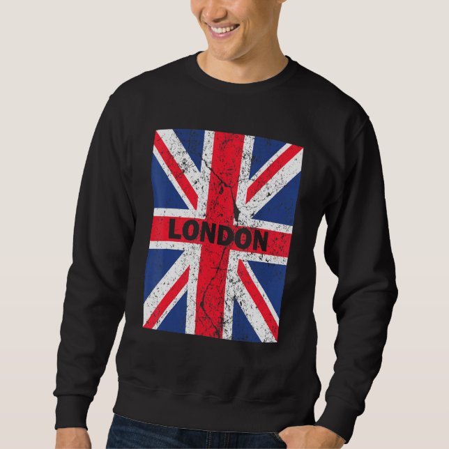 London England With Union Jack Flagga Distress Sou Lång Ärmad Tröja (Framsida)