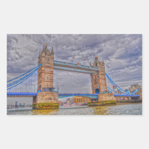 London, Englands Torn Bridge & Thames River Rektangulärt Klistermärke