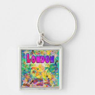 London Epoch Hour Keychain Fyrkantig Silverfärgad Nyckelring