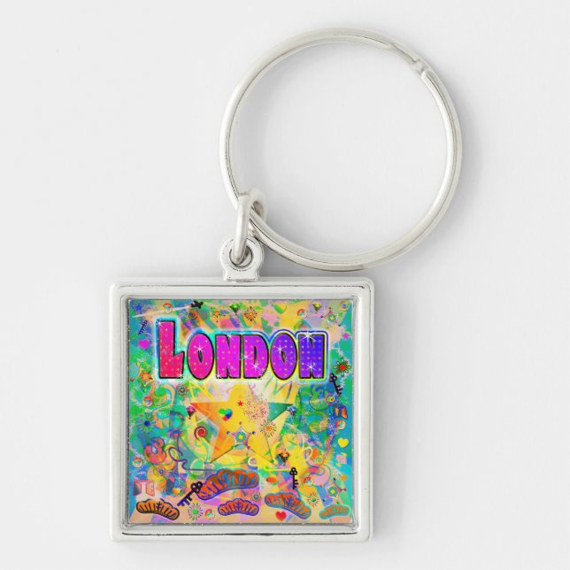 London Epoch Hour Keychain Fyrkantig Silverfärgad Nyckelring (Framsidan)