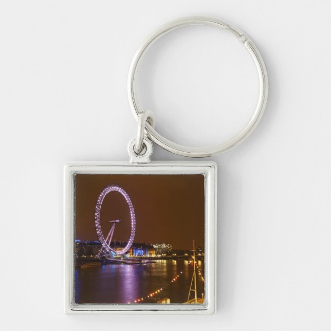 London Eye, Themsen och ljus från Fyrkantig Silverfärgad Nyckelring (Framsidan)