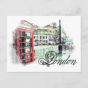 London Färgad Sketch Vykort