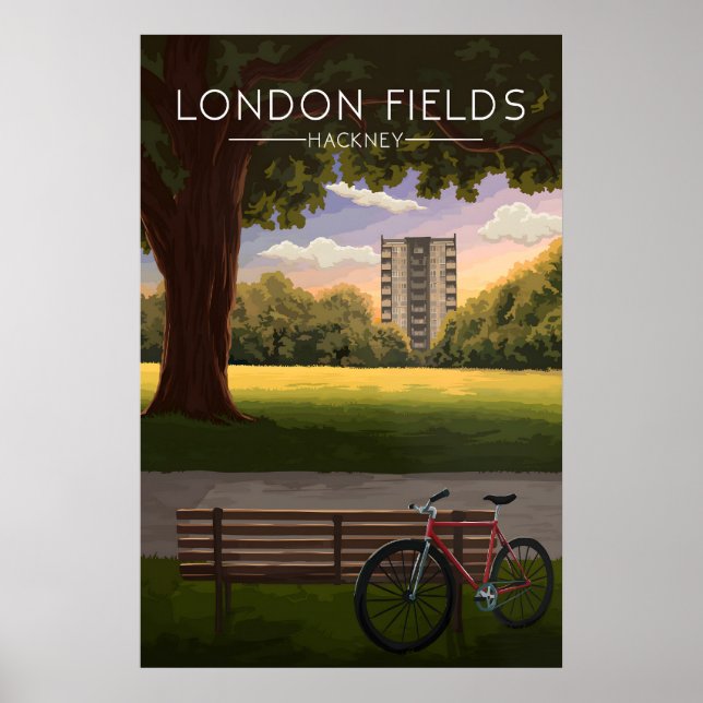 London Fields Hackney London Resemålning Affisch (Framsidan)