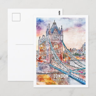 London Förenade kungariket Travel Ställe Watercolo Vykort