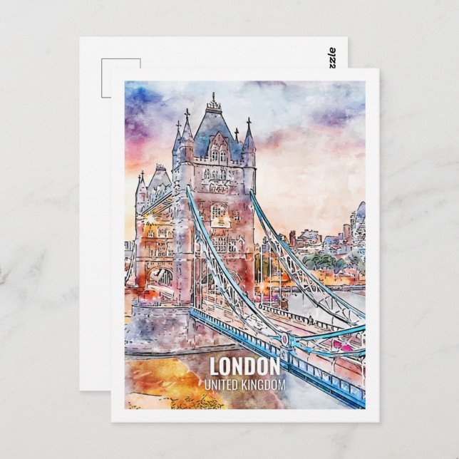 London Förenade kungariket Travel Ställe Watercolo Vykort (Fram/baksida)