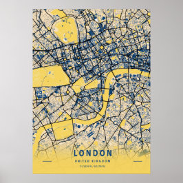 London - Förenade kungarikets Gult City Karta Poster