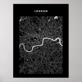 London - Förenade kungarikets Mörk City Karta Post Poster