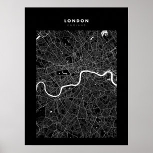 London - Förenade kungarikets Mörk City Karta Post Poster