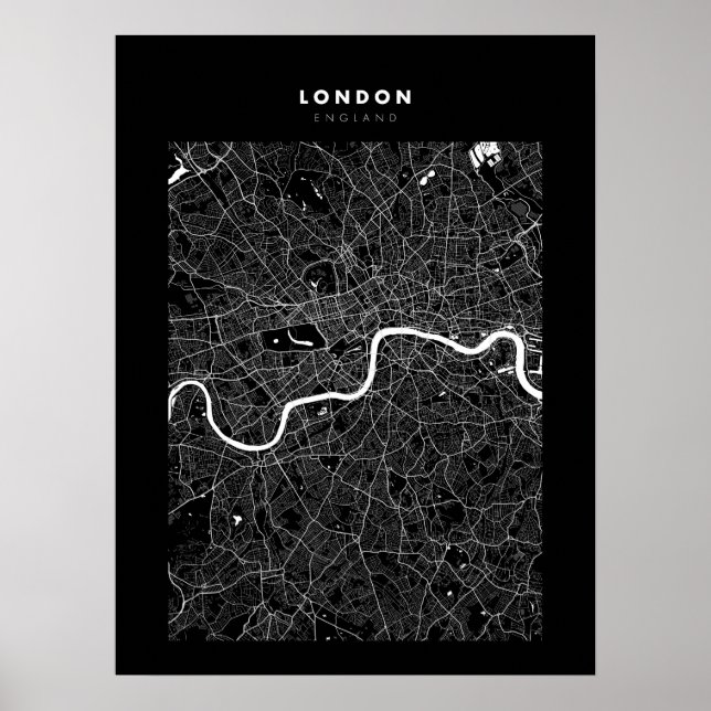 London - Förenade kungarikets Mörk City Karta Post Poster (Framsidan)