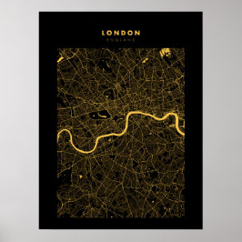 London - Förenade kungarikets Mörk Guld City Karta Poster