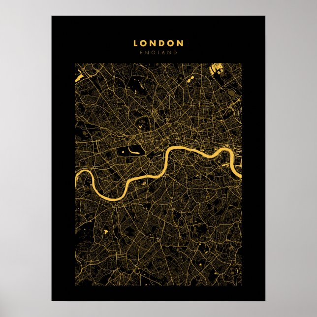 London - Förenade kungarikets Mörk Guld City Karta Poster (Framsidan)
