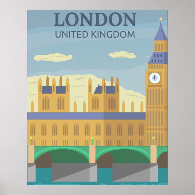 London, Förenade kungarikets Vintage Retro Travel Poster (Framsidan)