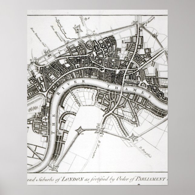 London Fortifications in 1642 and 1643, 1738 Poster (Framsidan)