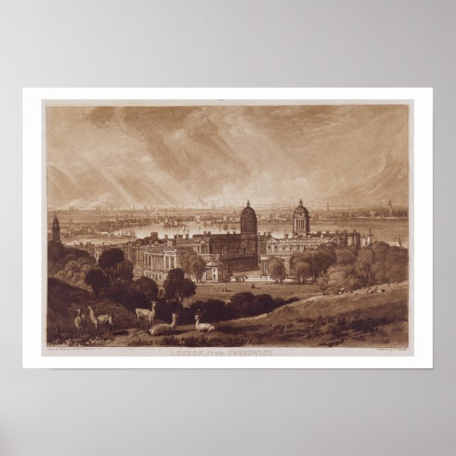 London från Greenwich, graverat av Charles Turner Poster (Framsidan)