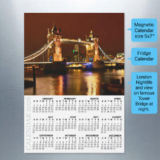 London Fridge Calendar 2026, Tower Bridge at Night