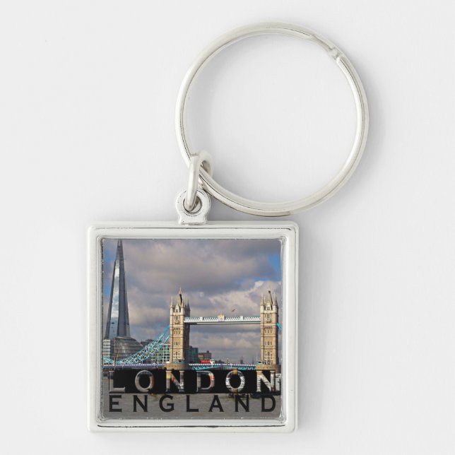 London Fyrkantig Silverfärgad Nyckelring (Framsidan)