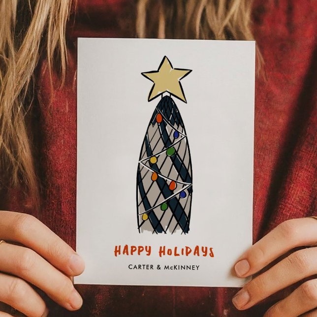 London Gherkin Torn Julgran Business Julkort (London Gherkin Tower Christmas Tree Illustrated Business Holiday Card)