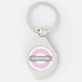 London Girl Underground Tube Sign Keychain Swirl Silverfärgad Nyckelring